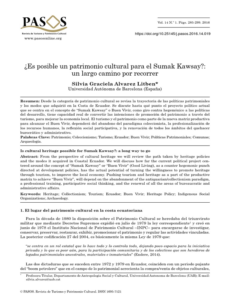 ¿Es Posible Un Patrimonio Cultural para El Sumak Kawsay? Un Largo
