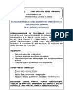 Planejamento Das Ações Educativas E Pedagógicas Temporalidade Semanal DATA: 20/09/2022 A 03/10/2022