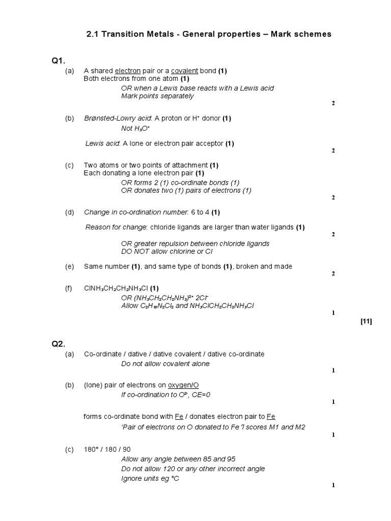 Transition Metals Marking Guide | PDF | Chemical Bond | Coordination ...