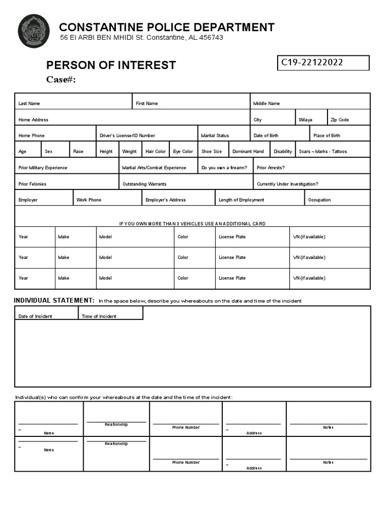 Constantine Police Department Person of Interest Case PDF Vehicles