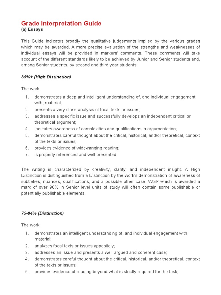 Grade Interpretation Guide (FASS, University of Sydney) | PDF ...