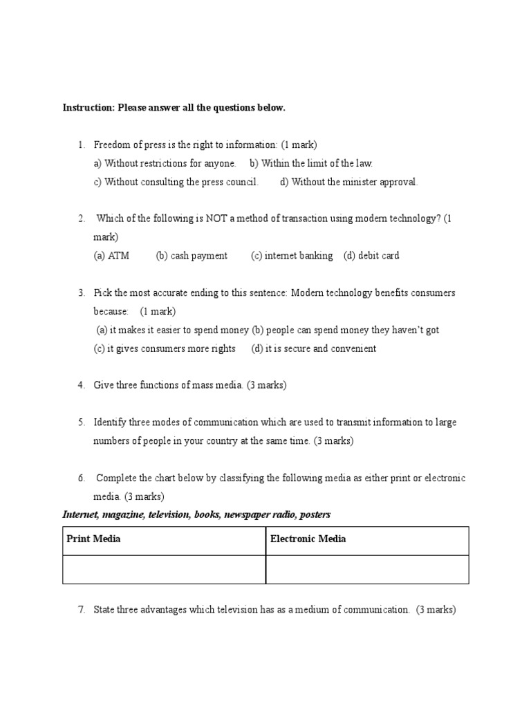 Social Studies Test PDF Mass Media Debit Card
