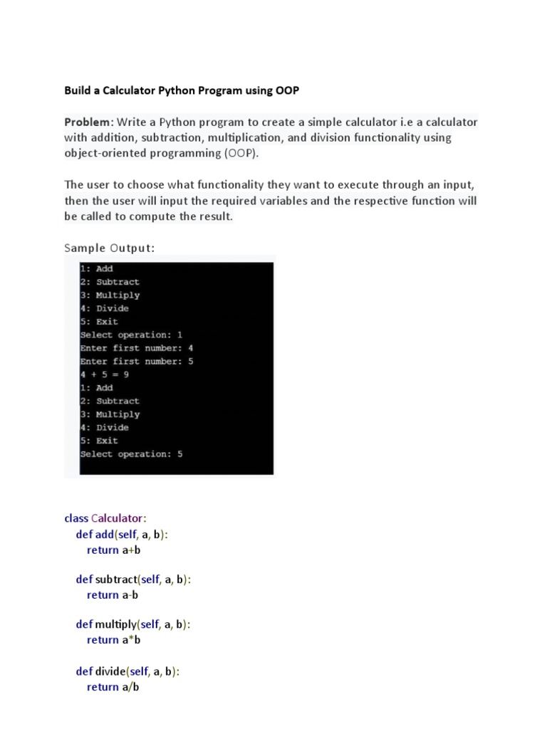Build A Calculator Python Program Using OOP | PDF