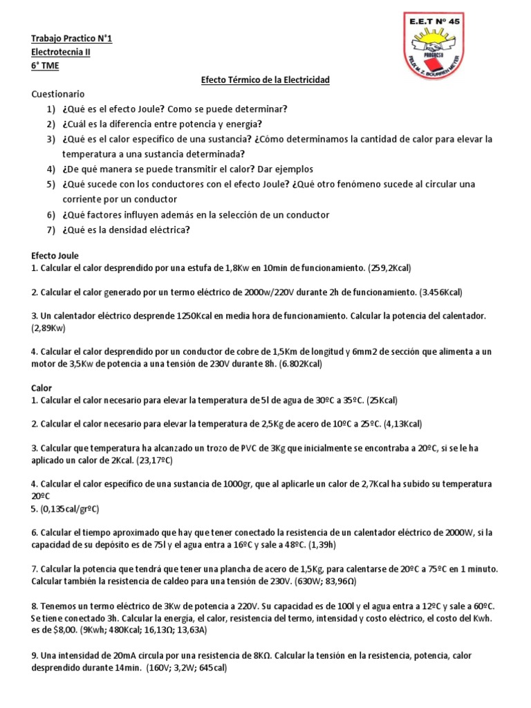 1 Efecto Termico de La Electricidad | PDF | Calor | Corriente eléctrica