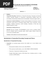 18Cs53: Database Management Systems: Introduction To Transaction Processing Concepts and Theory