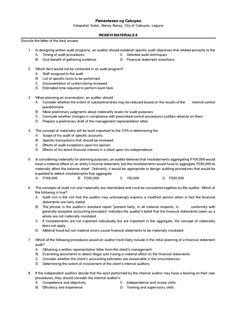 Review materials ll download free pdf internal control audit
