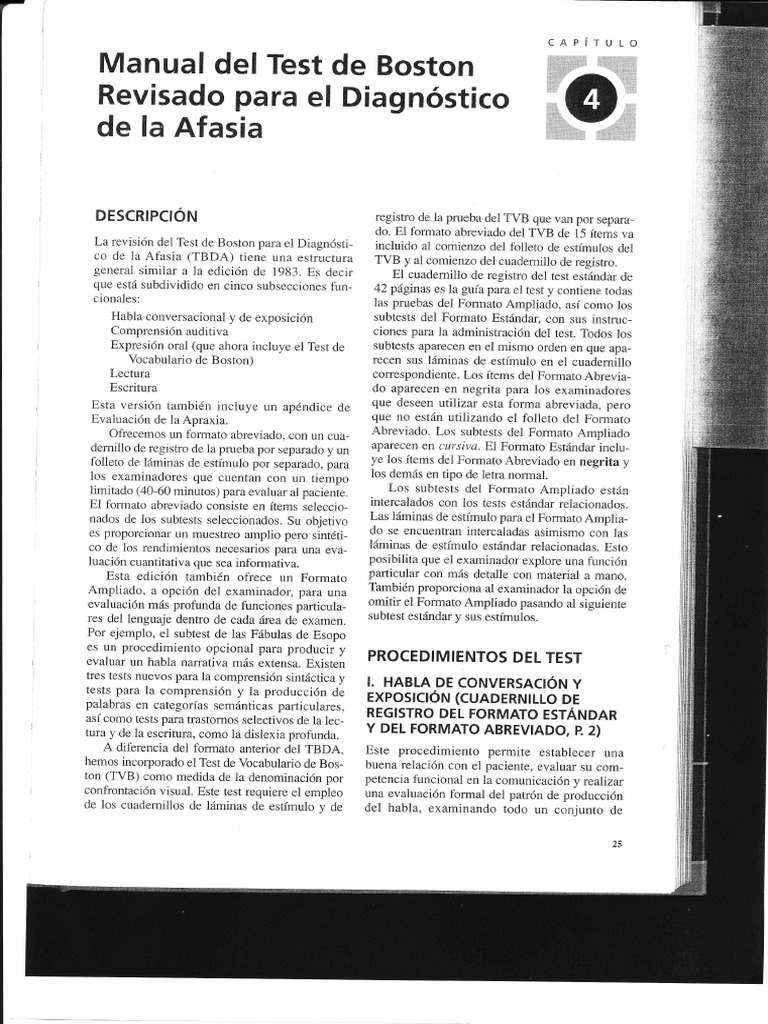 Manual del Test de Boston para Afasia | PDF | Afasia | Oración ...