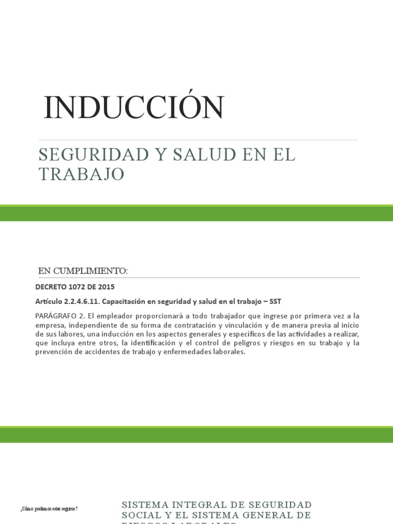 Induccion Seguridad Y Salud En El Trabajo Diapositivas Pdf Causas