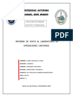 Universidad Autonoma Gabriel Rene Moreno: Informe de Visita Al Laboratorio de Operaciones Unitarias