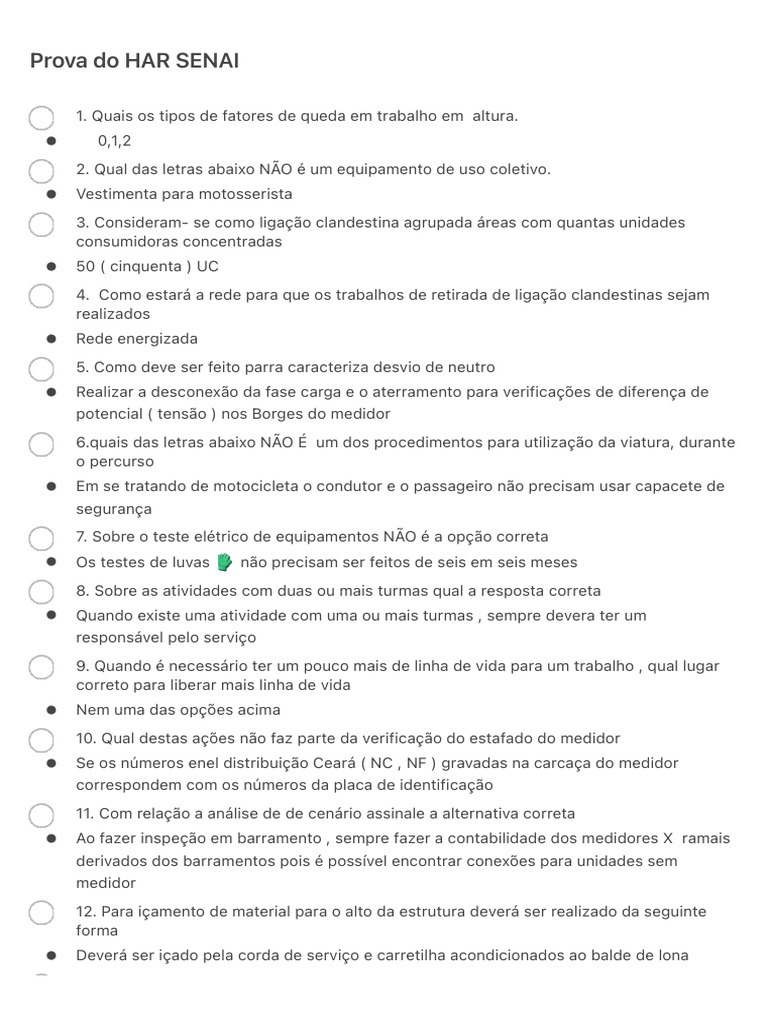 Prova Do HAR SENAI | PDF | Eletromagnetismo | Eletricidade