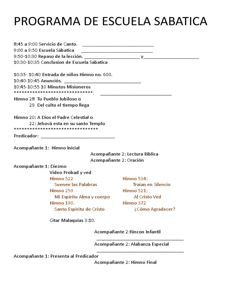 Programa de Escuela Sabatica PDF