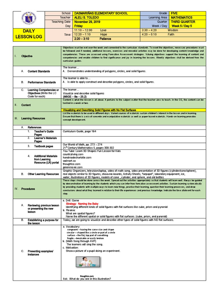 Grade 5 Math: Solid Figures Lesson Plan | PDF