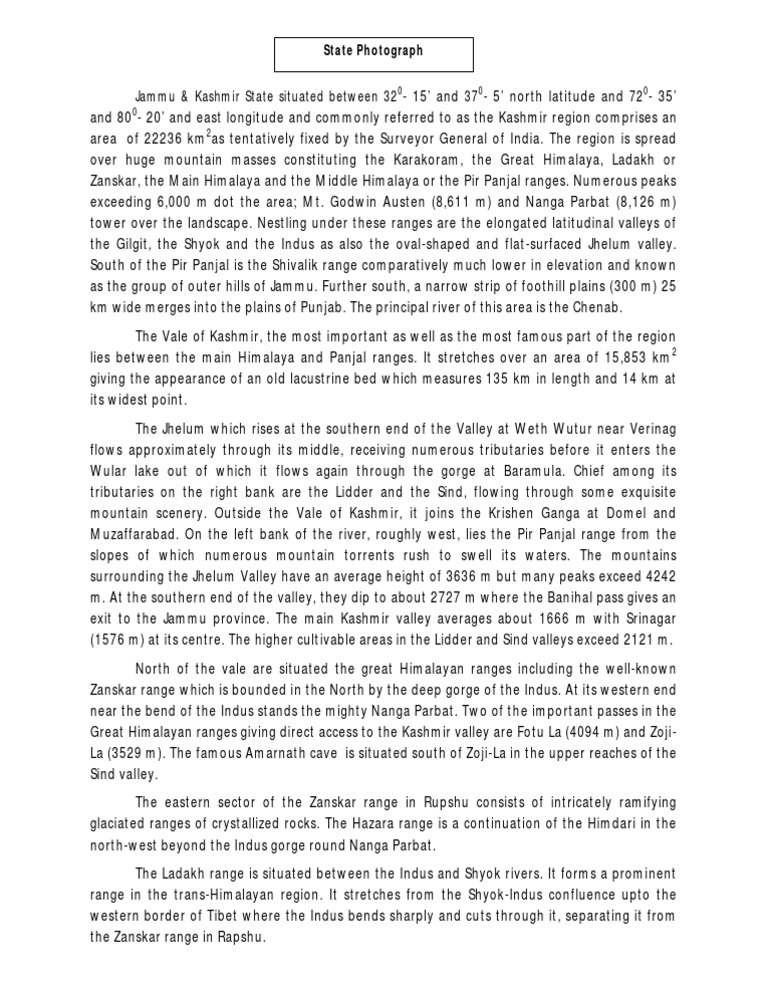 Overview of Jammu & Kashmir Geography | PDF | Indus River | Himalayas