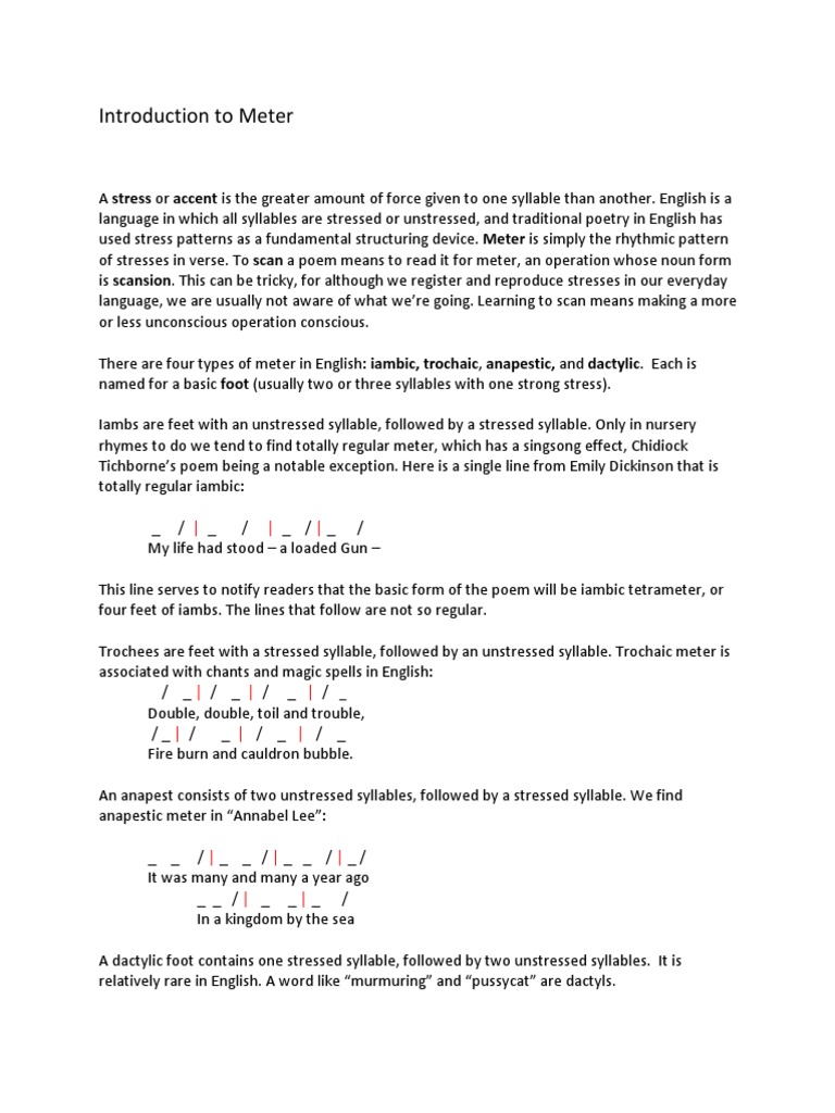 Understanding Poetic Meter Types | PDF | Metre (Poetry) | Poetry