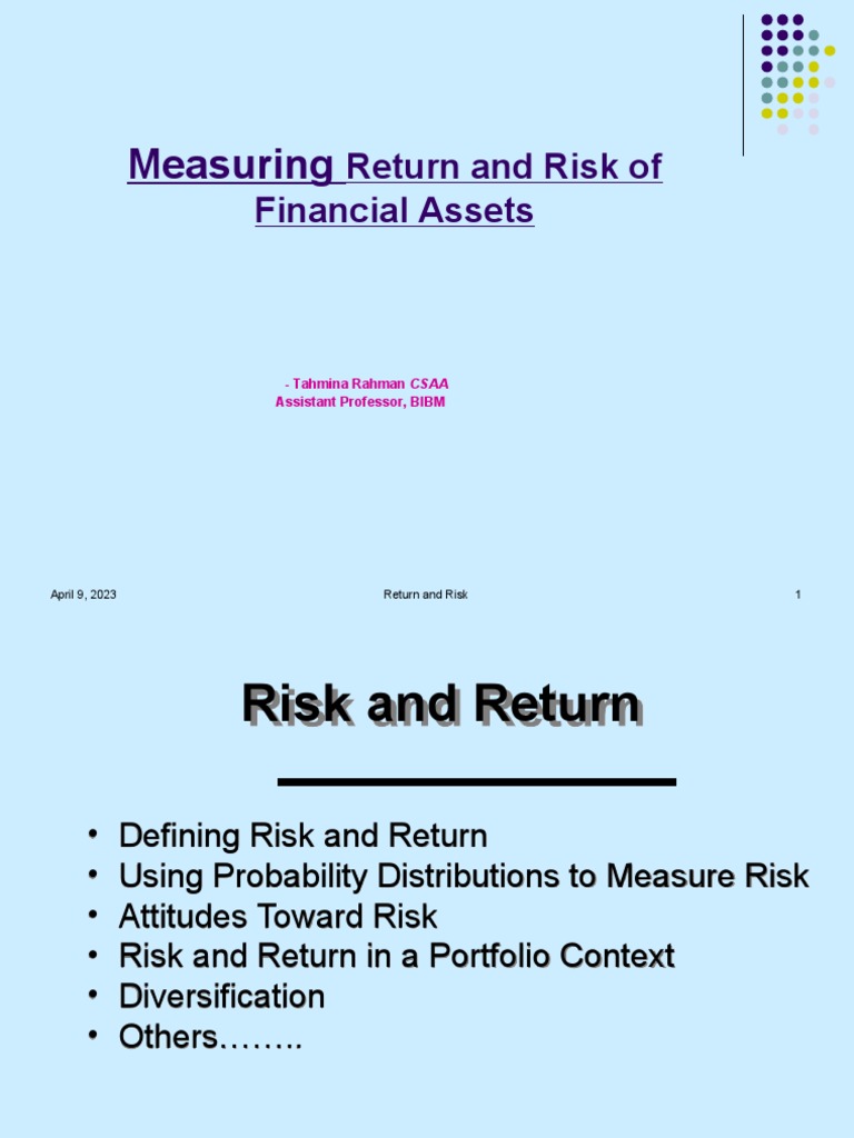Risk And Return Final Pdf Modern Portfolio Theory Financial Risk