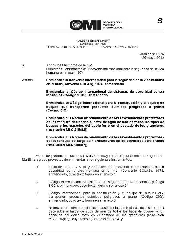 Enmiendas al Convenio SOLAS 2012 | PDF | Envío