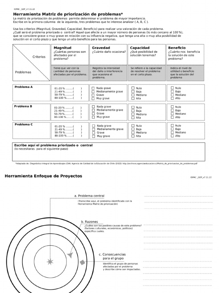 Herramientas - Priorización de Problemas y Enfoque de Proyecto | PDF