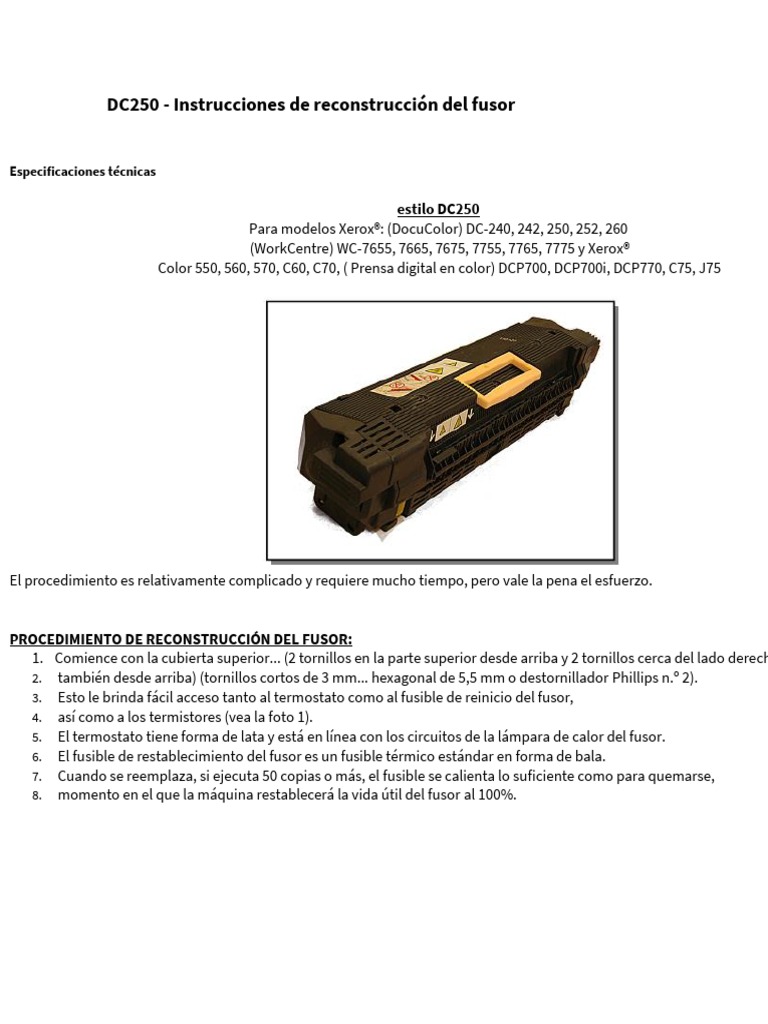 DC250 Fusor | PDF | Tornillo | Rodamiento (Mecánico)