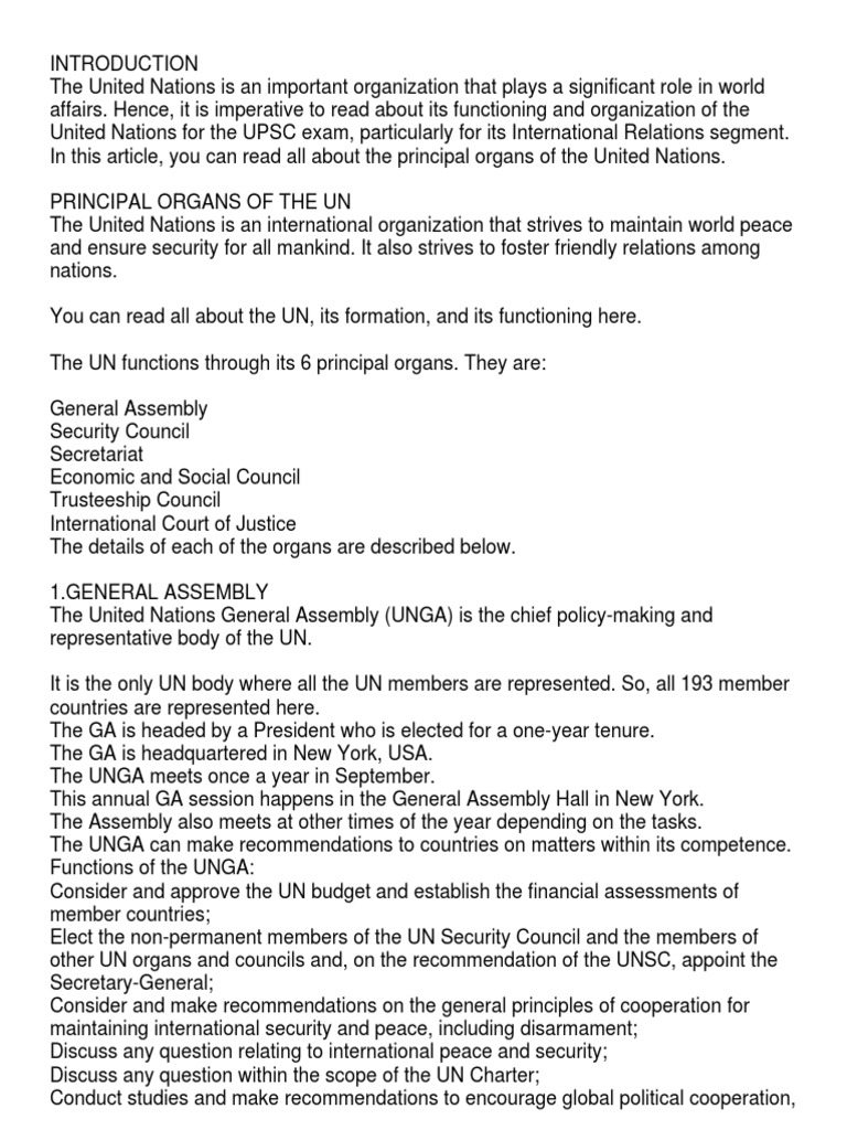 United Nation and Its Organs | PDF | United Nations General Assembly ...