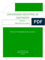 Universidad Industrial de Santander: Práctica 10: Propiedades de Las Sustancias