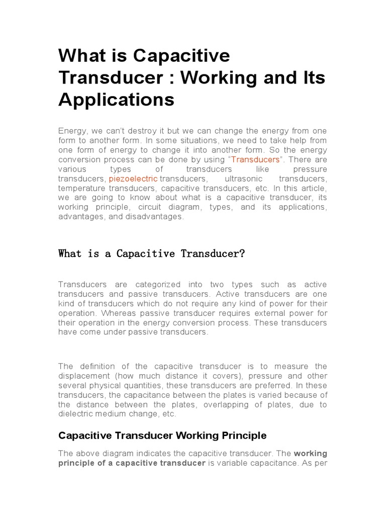 What Is Capacitive Transducer | PDF | Capacitor | Capacitance