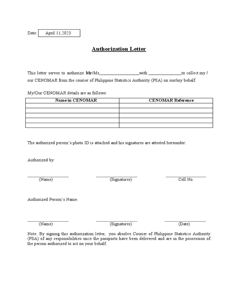 Authorization Letter For Cenomar Tagalog – BPCKP