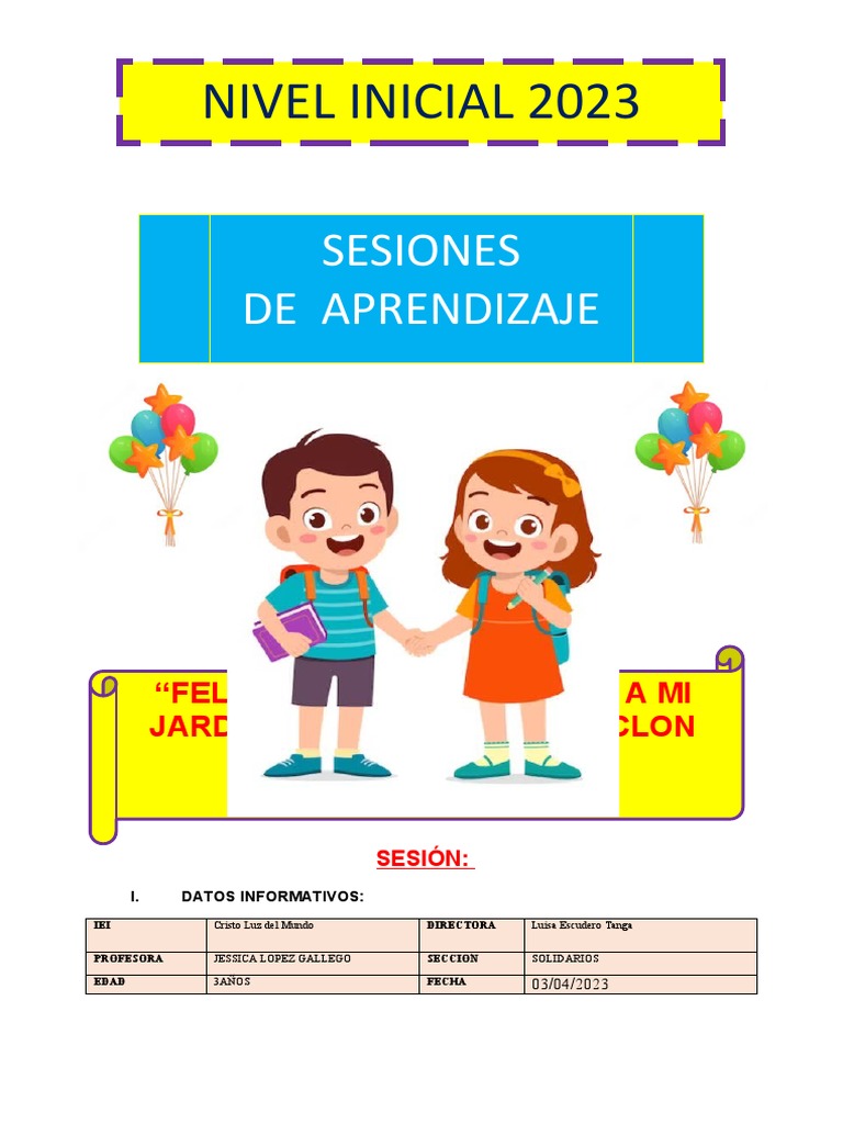 Nivel Inicial 2023: Sesiones de Aprendizaje | PDF | Evaluación ...