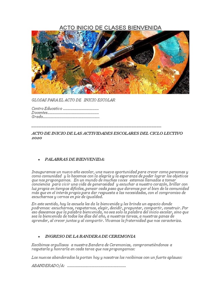 Acto de Bienvenida al Inicio Escolar | PDF | Aprendizaje | Enseñando