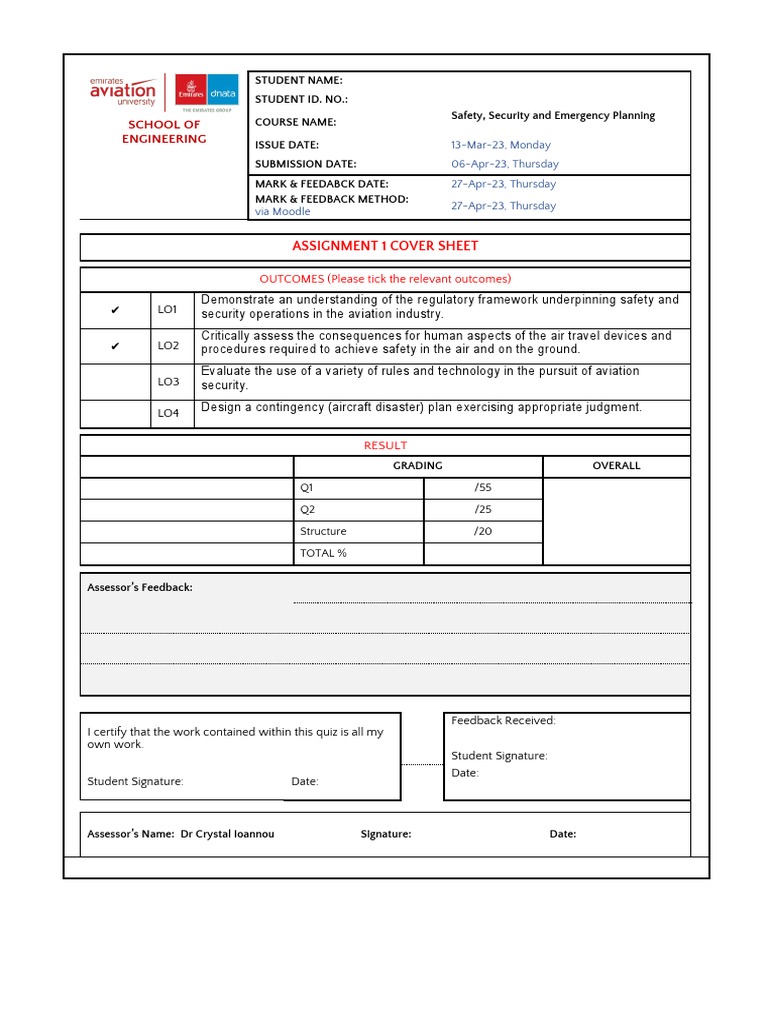 School of Engineering: Assignment 1 Cover Sheet | PDF | Airport ...