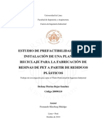 Estudio de Prefactibilidad para La Instalación de Una Planta de Reciclaje para La Fabricación de Resinas de Pet A Partir de Residuos Plásticos