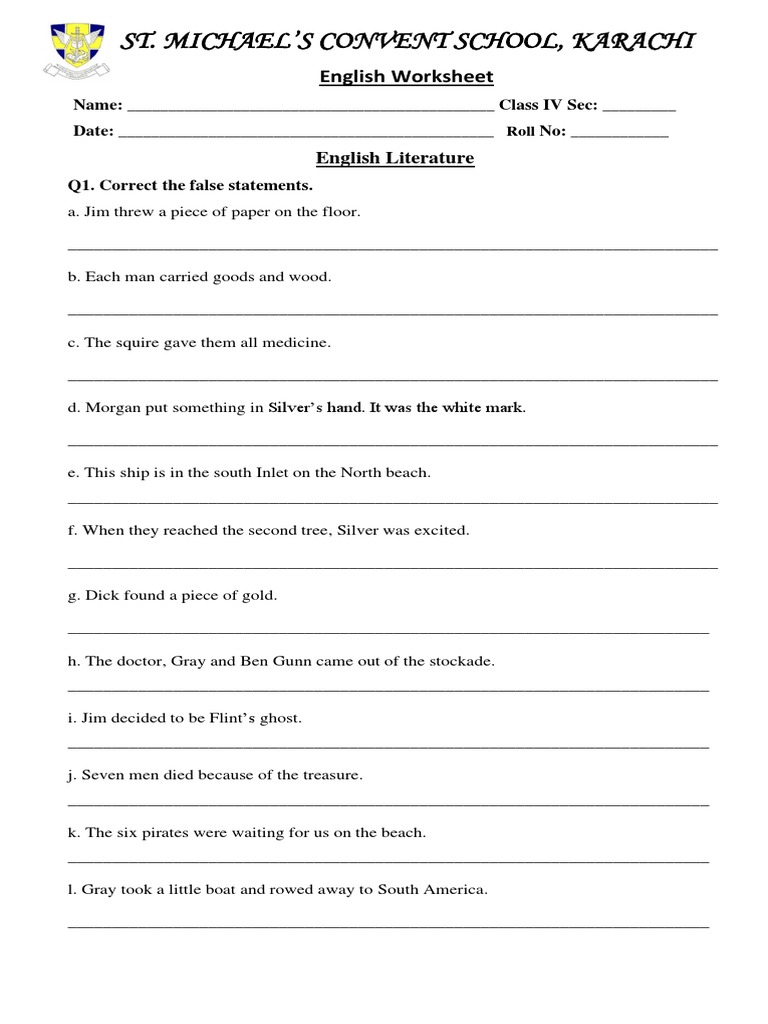 English Worksheet Grade 4 PDF