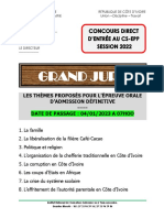 Grand Jury: Les Thèmes Proposés Pour L'Épreuve Orale D'Admission Définitive - DATE DE PASSAGE: 04/01/2023 A 07HOO