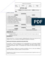 ACTA No. 025: Ciudad FECHA 05 de Octubre Del 2022 HORA 02:00 PM Objeto de La Reunión: Asistentes Nombre Cargo