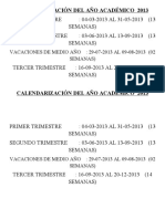 Calendarización Del Año Académico 2013