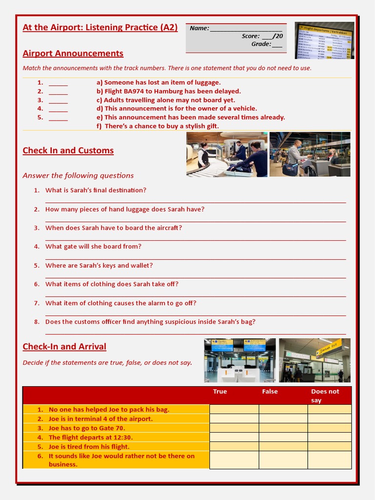 At The Airport Listening Practice A2 | PDF | Aviation | Transport