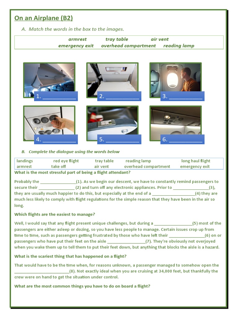 On An Airplane (B2) A. Match The Words in The Box To The Images PDF