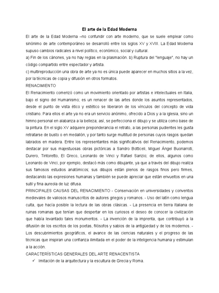 Arte en La Edad Moderna PDF Renacimiento Pinturas