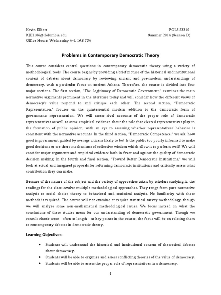 Contemporary Democratic Theory Course | PDF | Democracy | Political ...