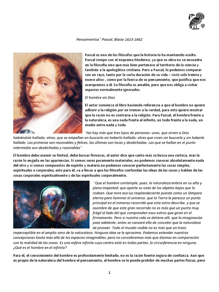 Pensamientos de Blaise Pascal sobre el hombre | PDF | Dios | Verdad