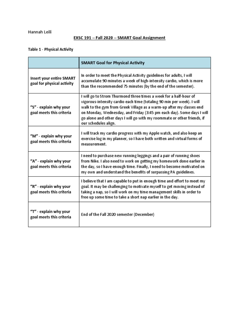 Smart Goal Assignment | PDF | Foods | Determinants Of Health