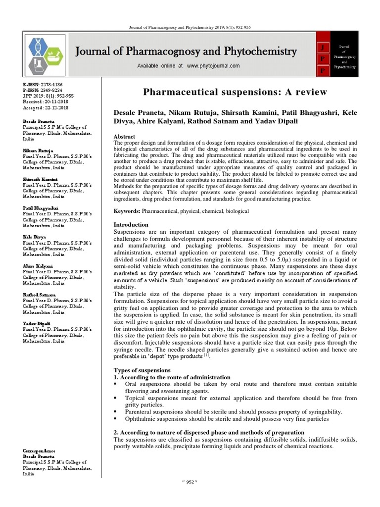 Pharmaceutical Suspensions A Review PDF Suspension (Chemistry) Colloid