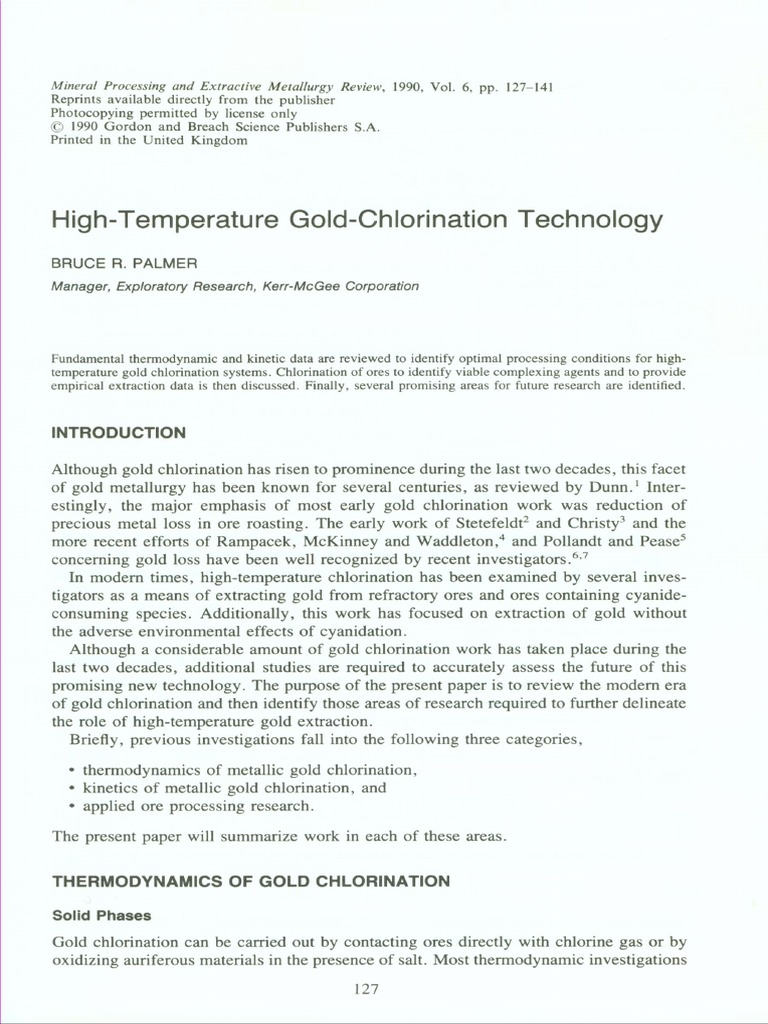 HighTemperature Gold Chlorination Technology PDF