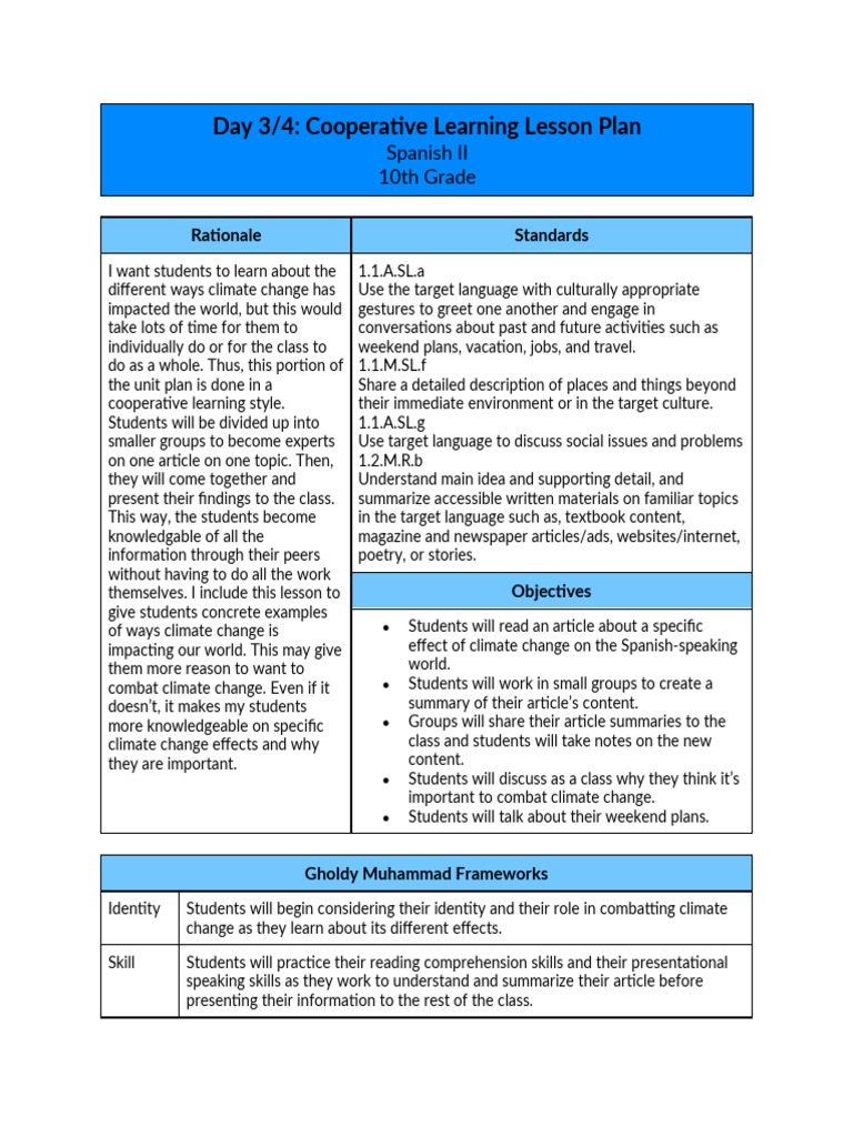 Cooperative Learning on Climate Change | PDF | Learning | Lesson Plan