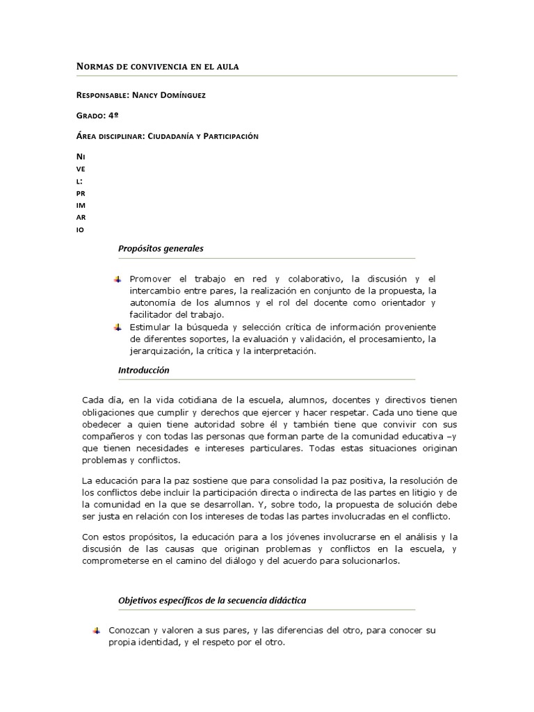 Normas de Convivencia en el Aula | PDF | Enseñando | Salón de clases