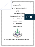 Assignment No. 1 Planning For Population Education-I 6573: Aneela Maqbool