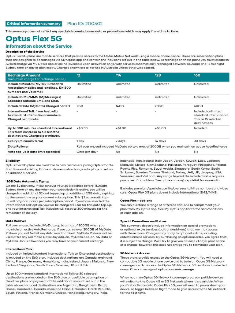 200502_CIS_Prepaid_Optus_Flex_5G PDF Mobile Phones Prepaid Mobile Phone