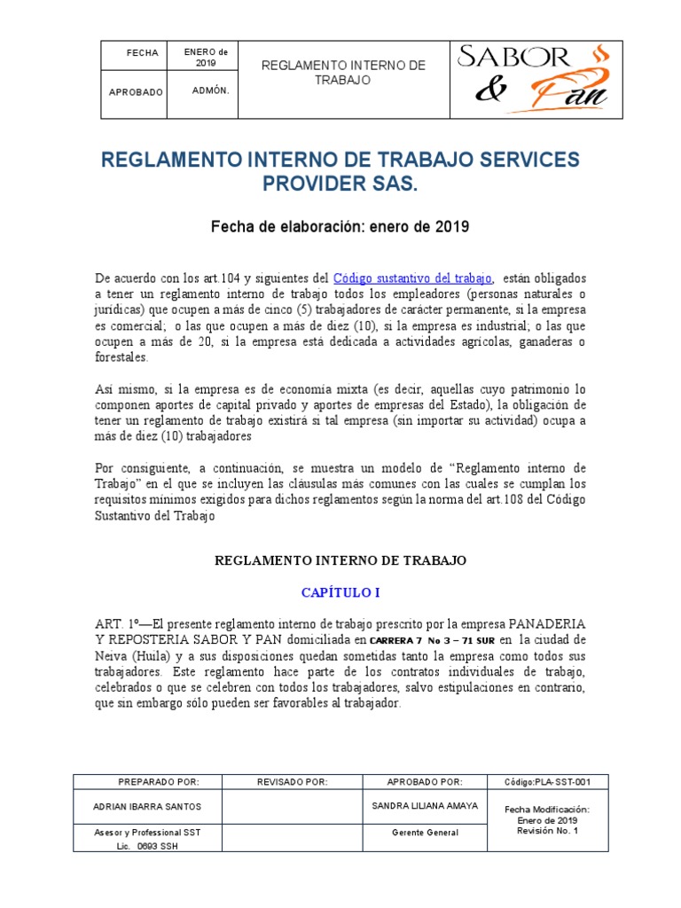 Modelo de Reglamento Interno de Trabajo | PDF | Salario