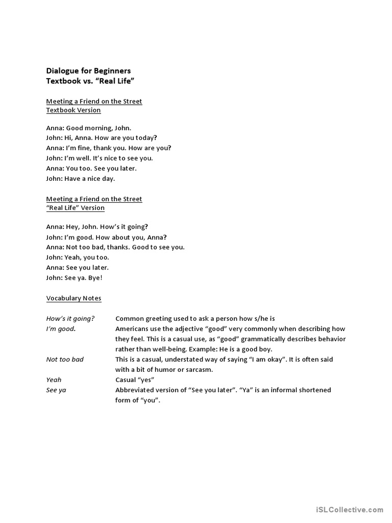Beginning Dialogue - Textbook Vs Real Life | PDF | Language Arts ...