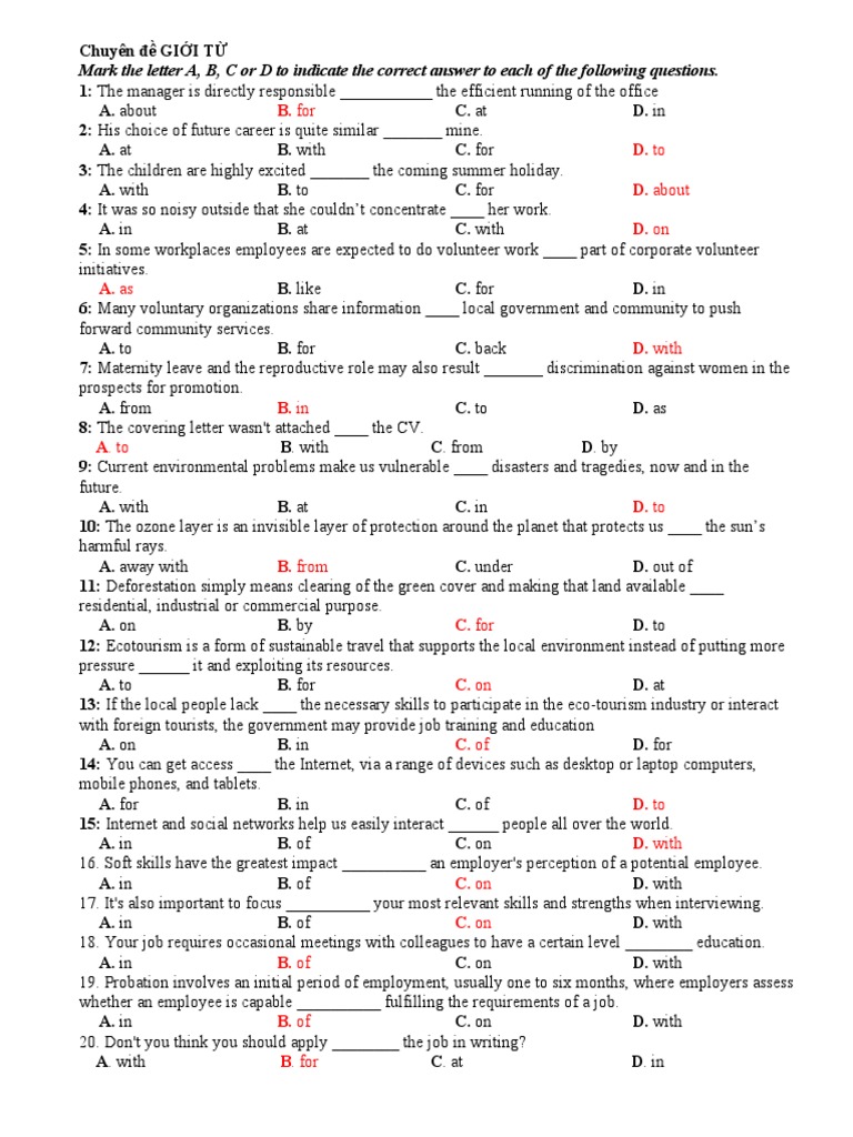 B. For D. To D. About D. On A. As D. With B. in | PDF | Business