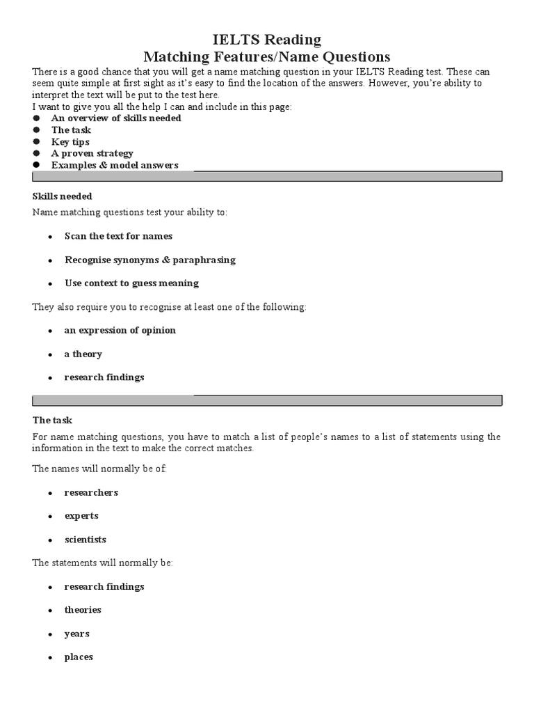 Ielts reading matching features name questions pdf migraine headache